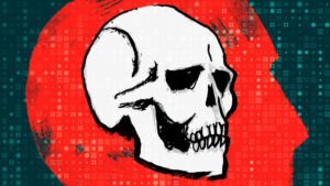 Skull illustration against a red background