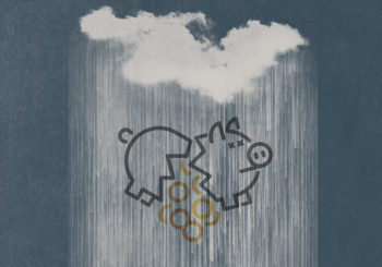 Cloud raining on a piggy bank