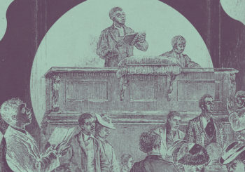 Black American slaves preaching and listening to Scripture