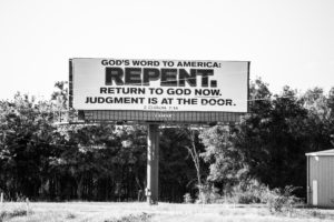 A billboard with a call to repentance