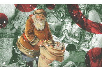 Shepherds surrounding Santa Claus
