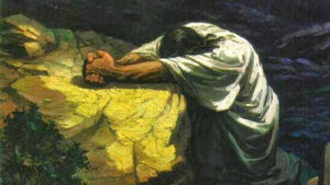 Jesus bowing in the Garden of Gethsemane