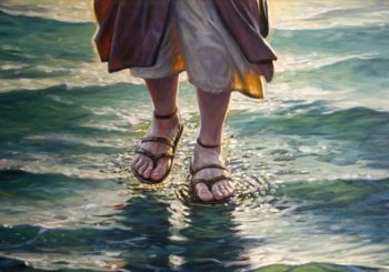 Jesus' legs walking on water
