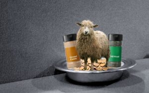 Sheep, spice jars, and coins in an offering plate